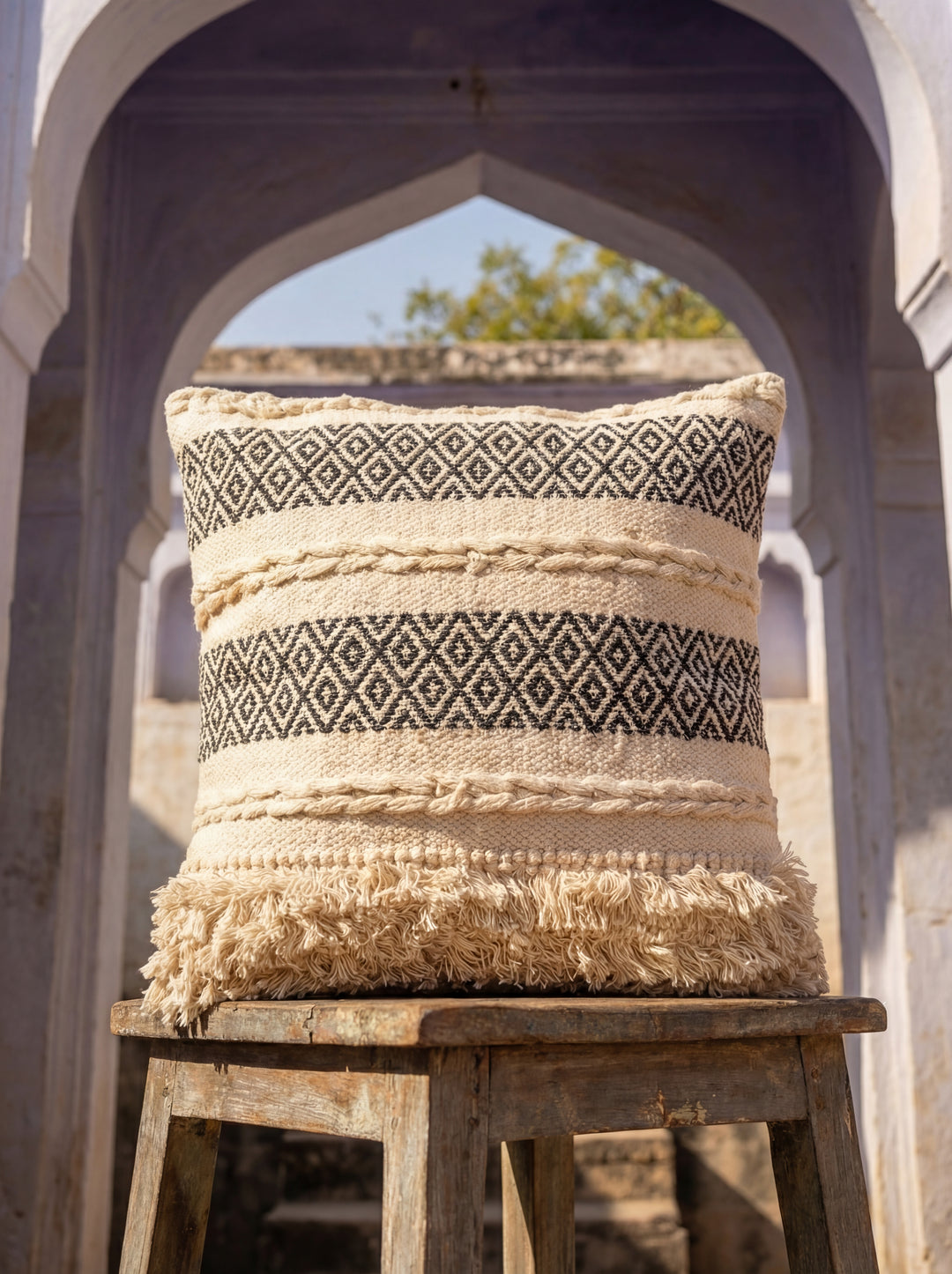The Humanity Series: Artisan-Made Macramé Accent Pillow – 18x18" Ivory Hand-Woven