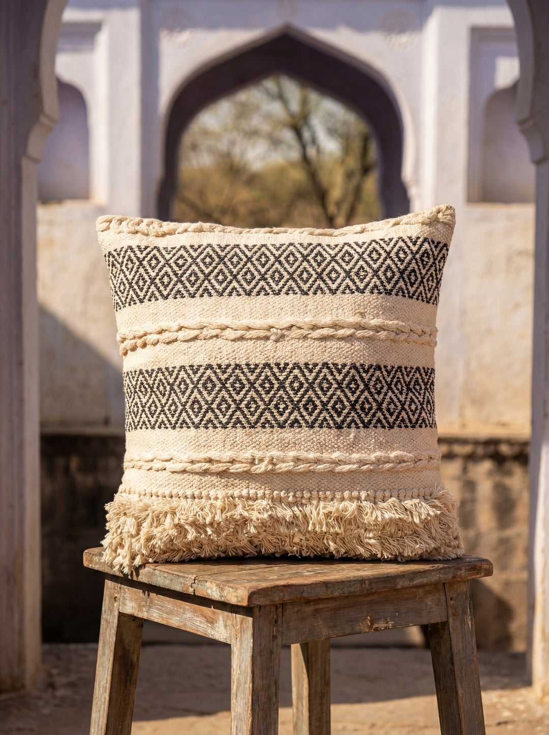 The Humanity Series: Artisan-Made Macramé Accent Pillow – 18x18" Ivory Hand-Woven