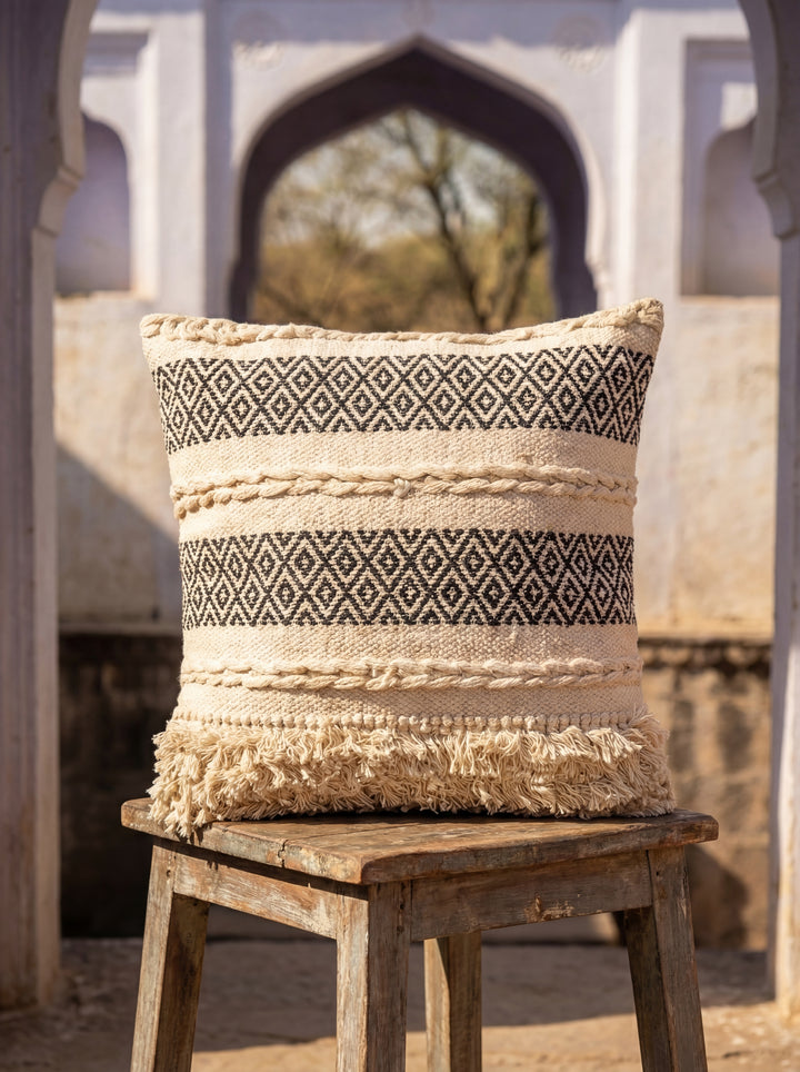 The Humanity Series: Artisan-Made Macramé Accent Pillow – 18x18" Ivory Hand-Woven