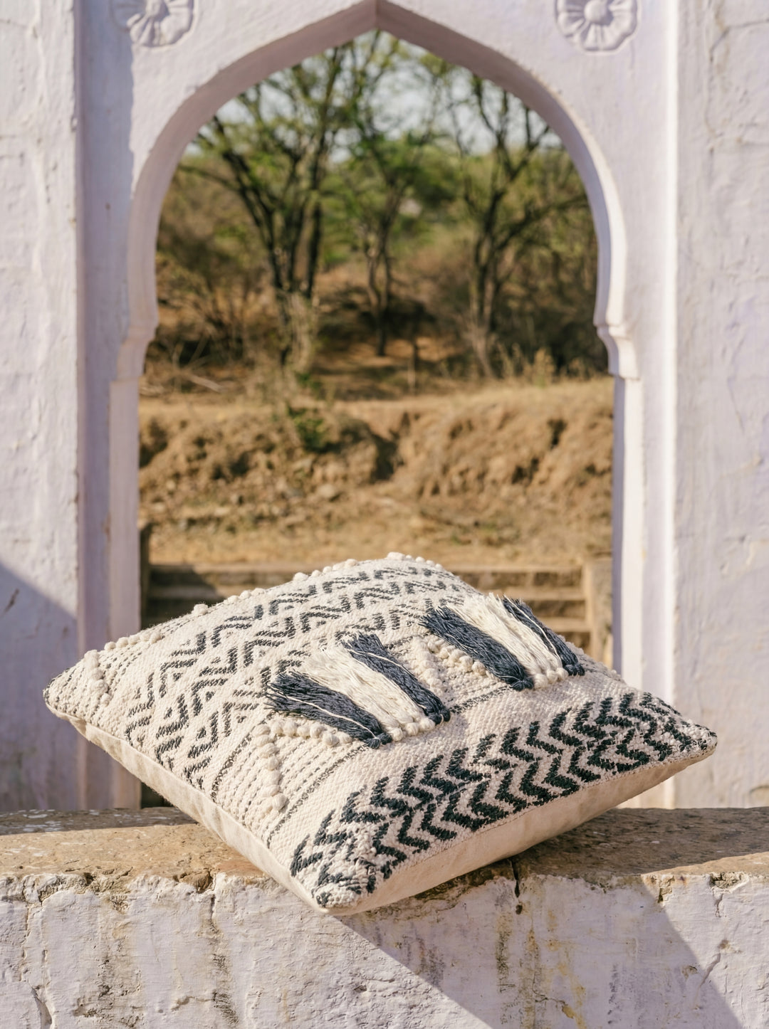 The Nomad Texture: 18" Square Boho-Chic Cushion – Hand-Loomed by Women Artisans