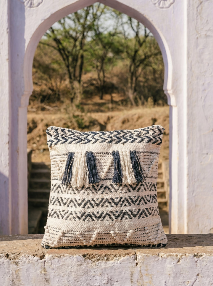 The Nomad Texture: 18" Square Boho-Chic Cushion – Hand-Loomed by Women Artisans