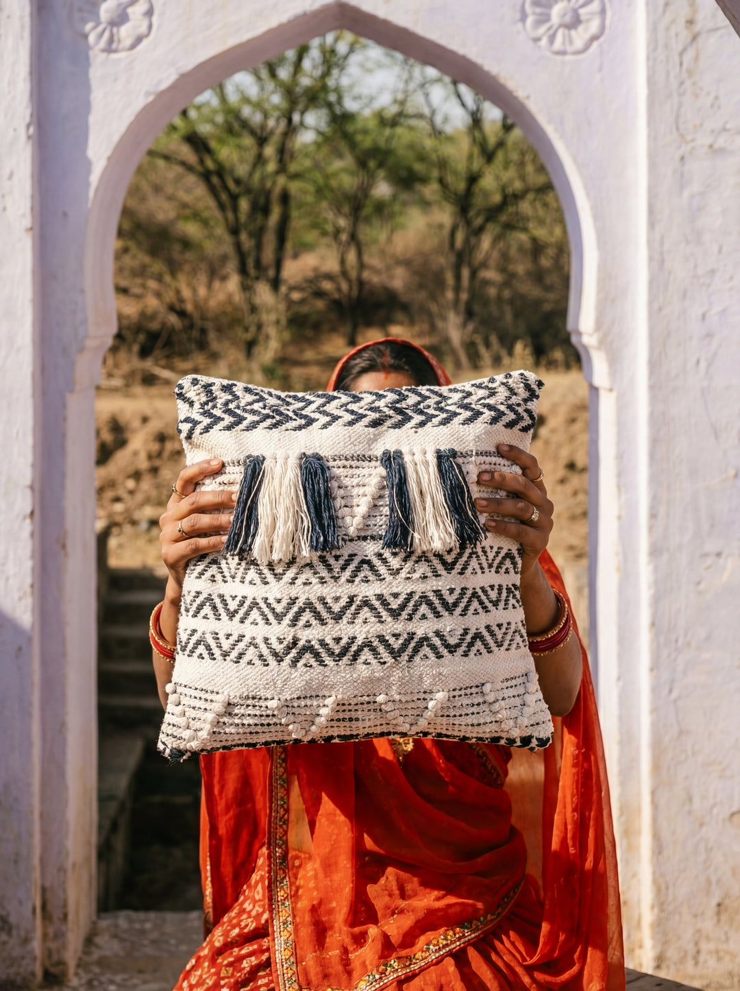 The Nomad Texture: 18" Square Boho-Chic Cushion – Hand-Loomed by Women Artisans