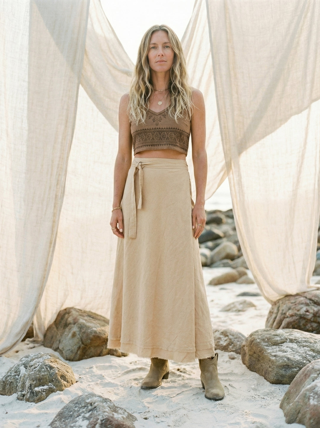 Kaveri Raw Cotton Maxi Wrap Skirt – Bohemian Sand Beach Cover Up