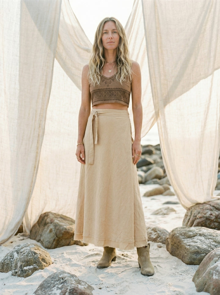 Kaveri Raw Cotton Maxi Wrap Skirt – Bohemian Sand Beach Cover Up