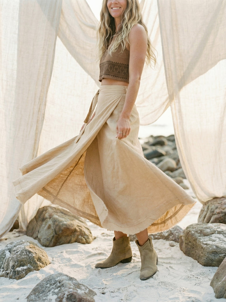 Kaveri Raw Cotton Maxi Wrap Skirt – Bohemian Sand Beach Cover Up