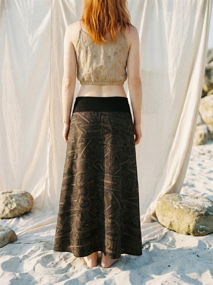 Sacred Geometry Maxi Skirt – Hand-Printed Tribal Cotton Bohemian Festival Wear