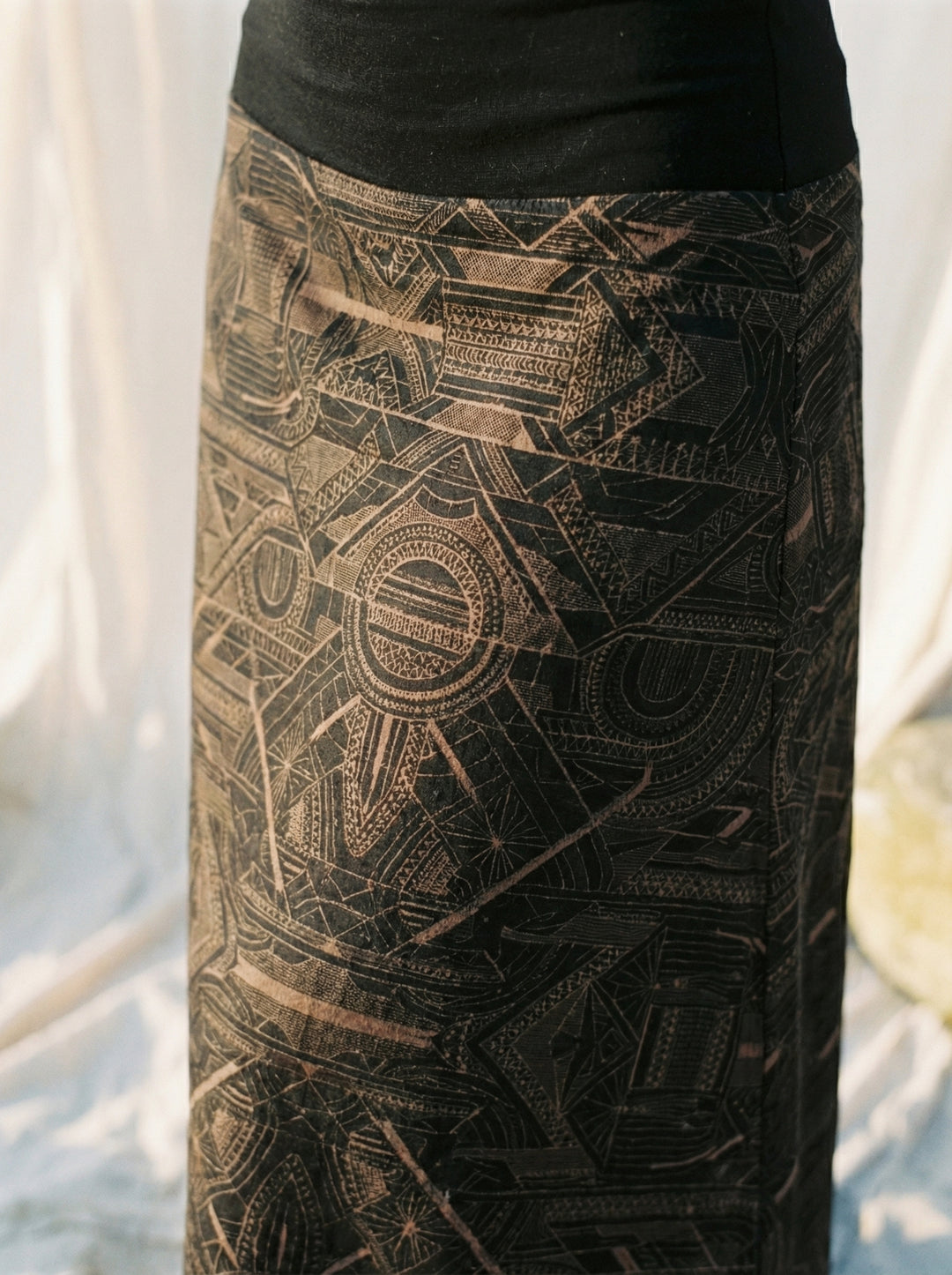 Sacred Geometry Maxi Skirt – Hand-Printed Tribal Cotton Bohemian Festival Wear