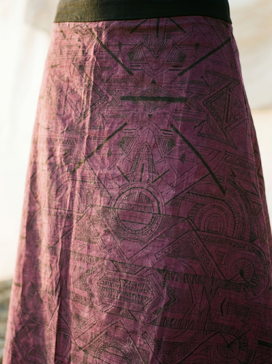 Sacred Geometry Maxi Skirt – Hand-Printed Tribal Cotton Bohemian Festival Wear