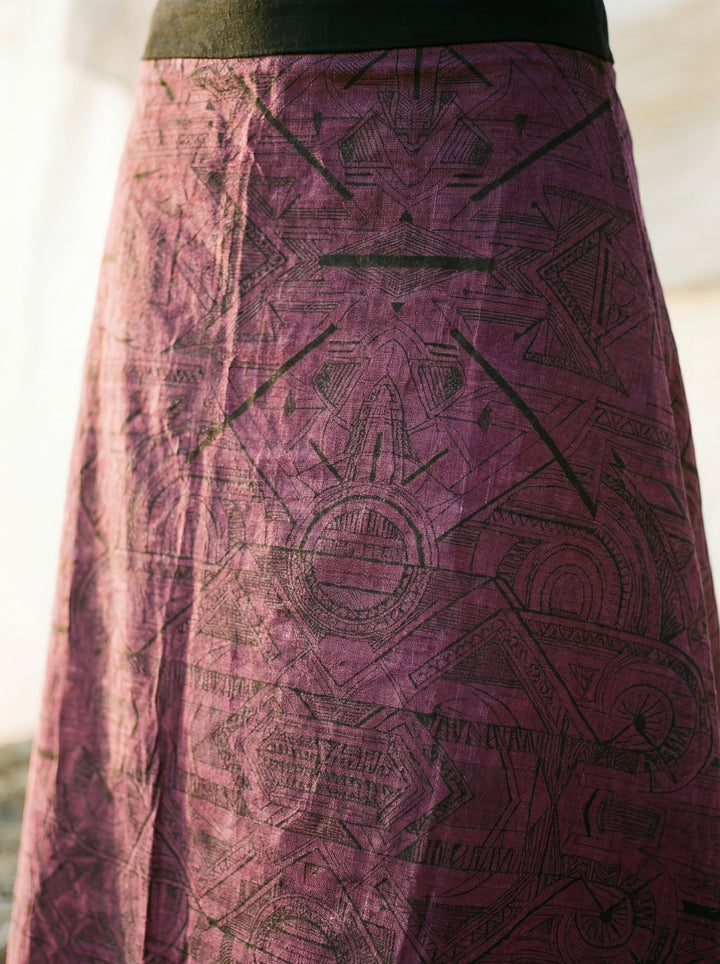 Sacred Geometry Maxi Skirt – Hand-Printed Tribal Cotton Bohemian Festival Wear