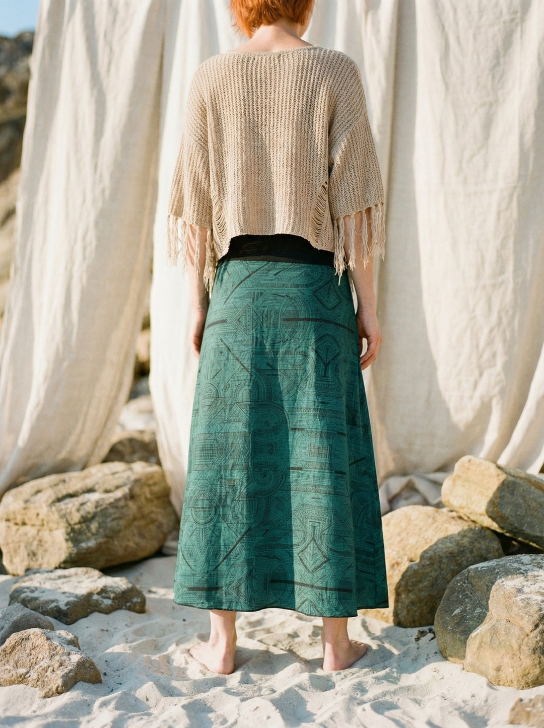 Sacred Geometry Maxi Skirt – Hand-Printed Tribal Cotton Bohemian Festival Wear
