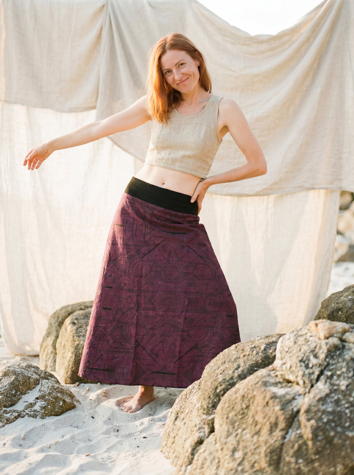 Sacred Geometry Maxi Skirt – Hand-Printed Tribal Cotton Bohemian Festival Wear