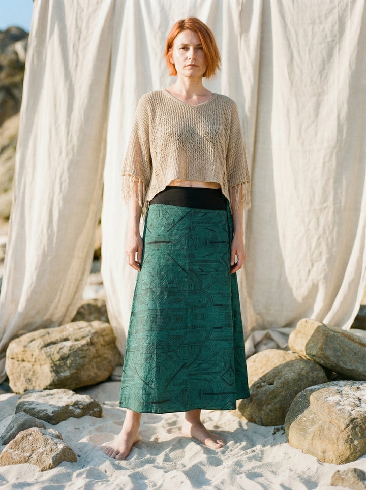 Sacred Geometry Maxi Skirt – Hand-Printed Tribal Cotton Bohemian Festival Wear