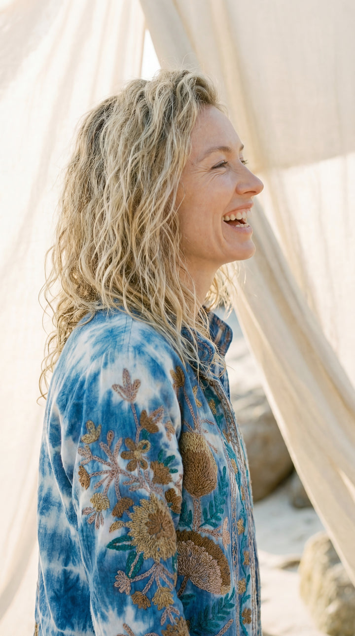 The "Suzani" Tie-Dye Masterpiece Jacket – Heritage Blue & White