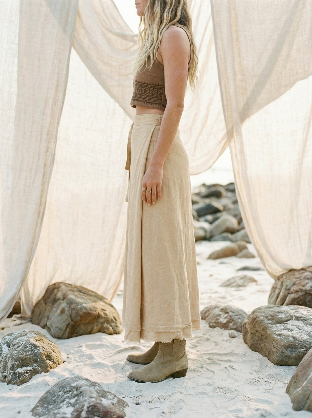 Kaveri Raw Cotton Maxi Wrap Skirt – Bohemian Sand Beach Cover Up