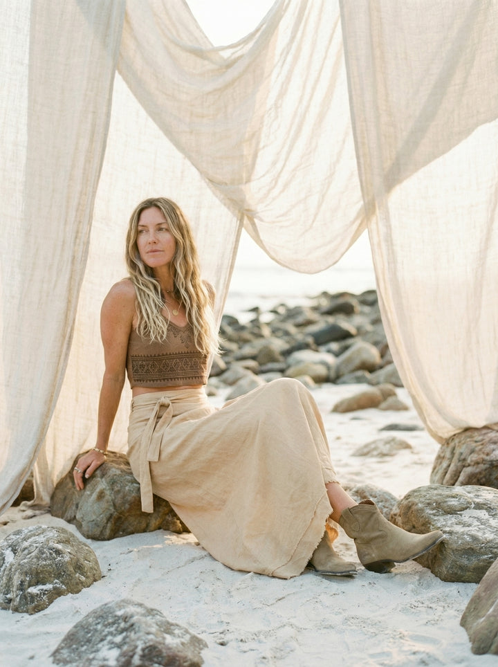 Kaveri Raw Cotton Maxi Wrap Skirt – Bohemian Sand Beach Cover Up