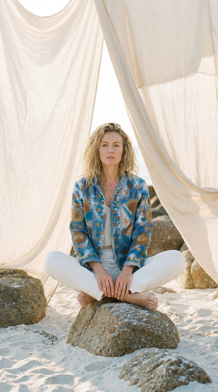 The "Suzani" Tie-Dye Masterpiece Jacket – Heritage Blue & White